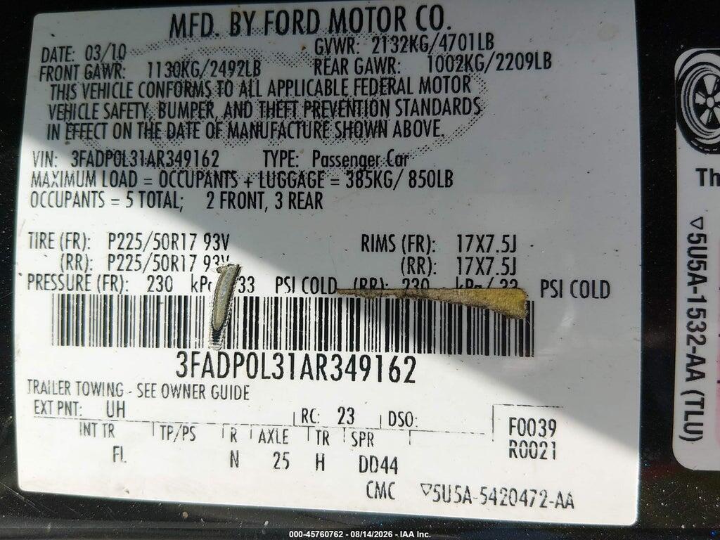 3FADP0L31AR349162 2010 FORD FUSION HYBRID photo no. 9