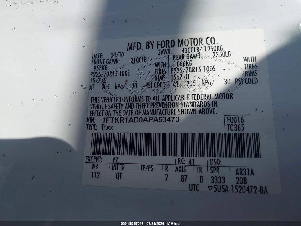1FTKR1AD0APA53473 2010 FORD RANGER photo no. 9
