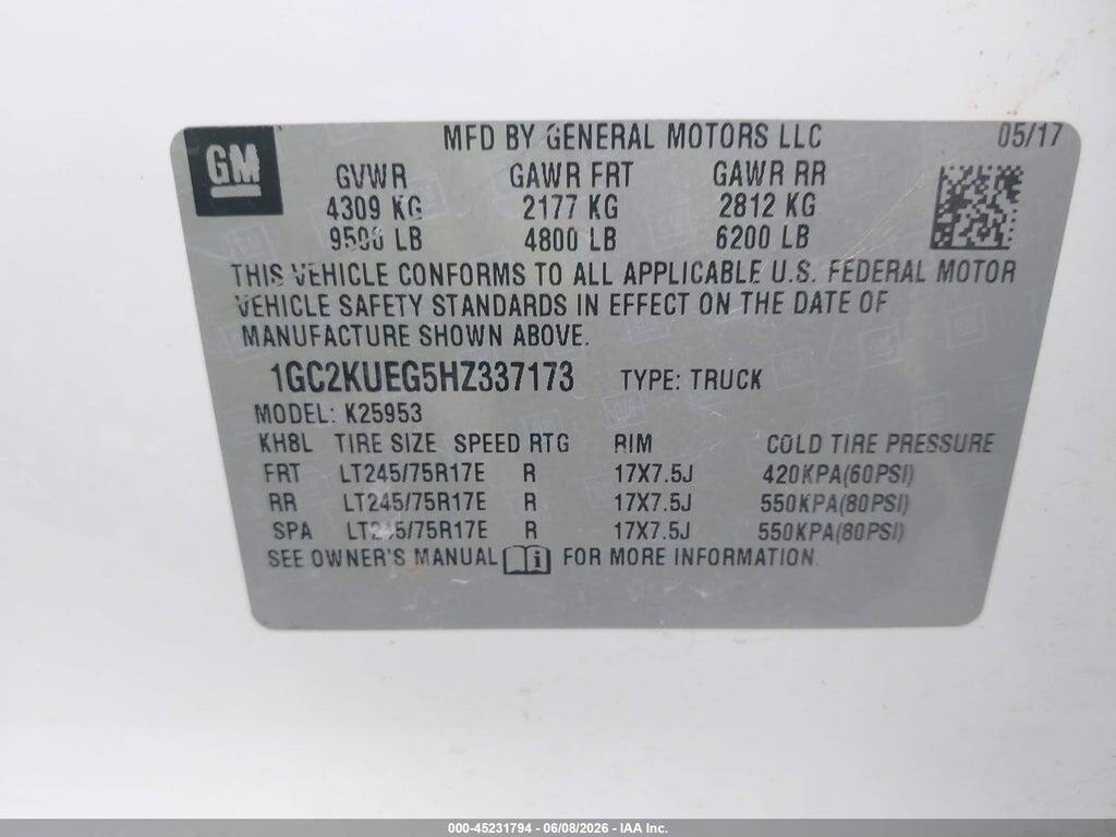 1GC2KUEG5HZ337173 2017 CHEVROLET SILVERADO 2500HD photo no. 9