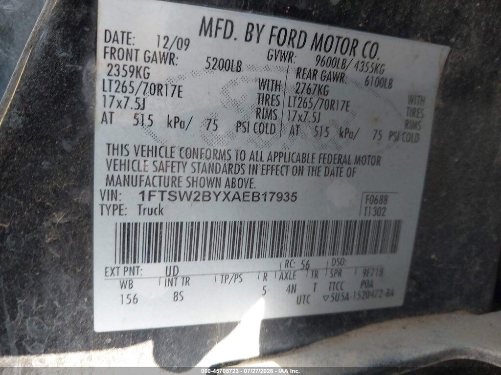 1FTSW2BYXAEB17935 2010 FORD SUPER DUTY F-250 SRW photo no. 9