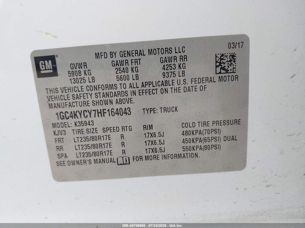 1GC4KYCY7HF164043 2017 CHEVROLET SILVERADO 3500HD photo no. 9