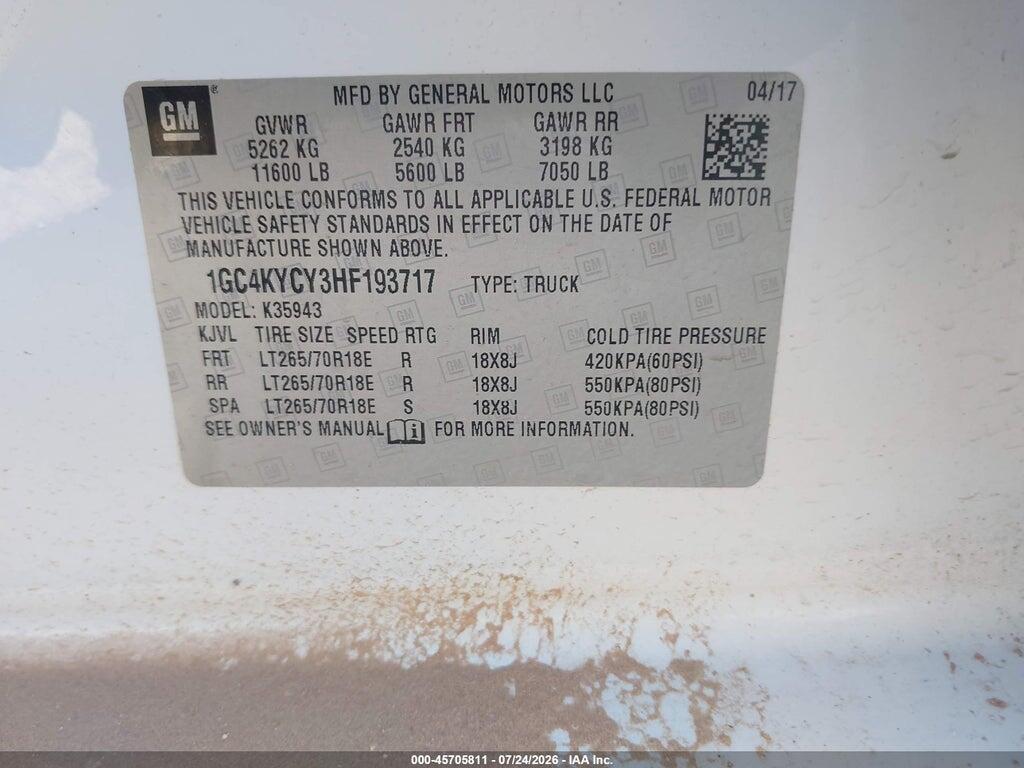 1GC4KYCY3HF193717 2017 CHEVROLET SILVERADO 3500HD photo no. 9
