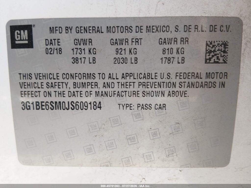 3G1BE6SM0JS609184 2018 CHEVROLET CRUZE photo no. 9