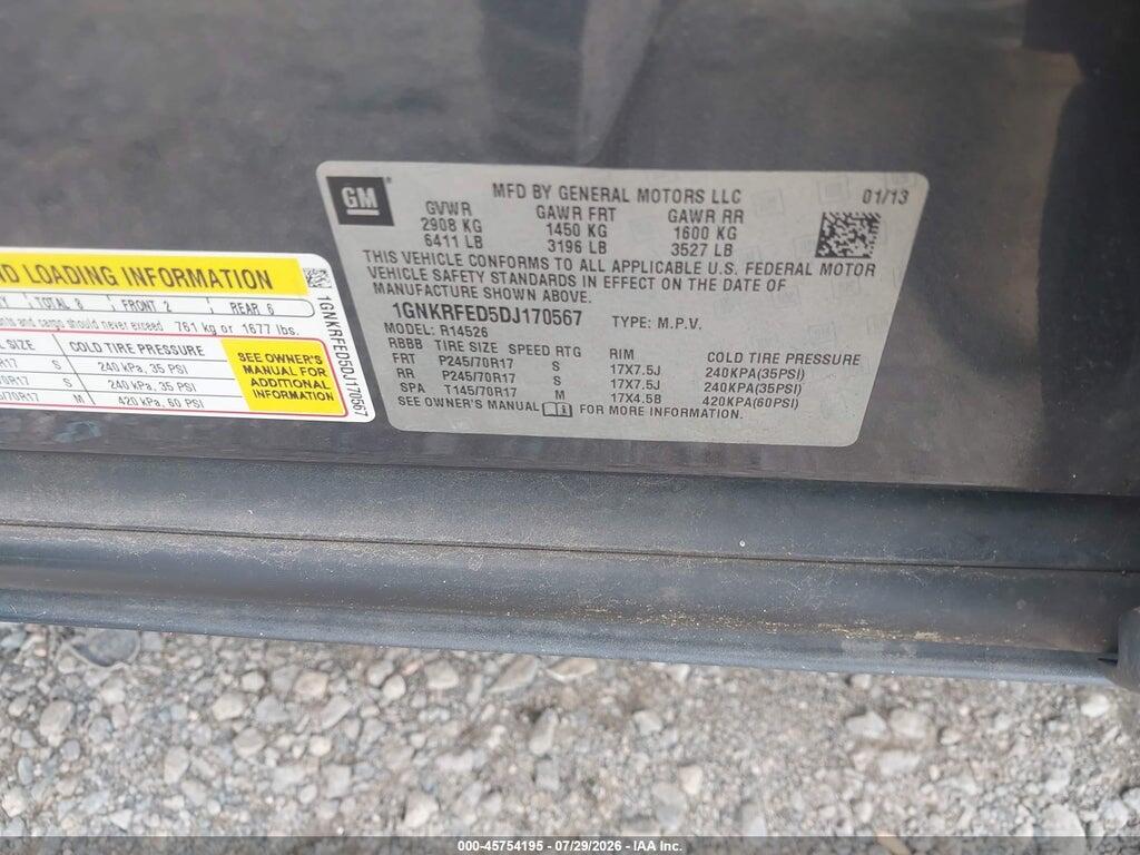 1GNKRFED5DJ170567 2013 CHEVROLET TRAVERSE photo no. 9