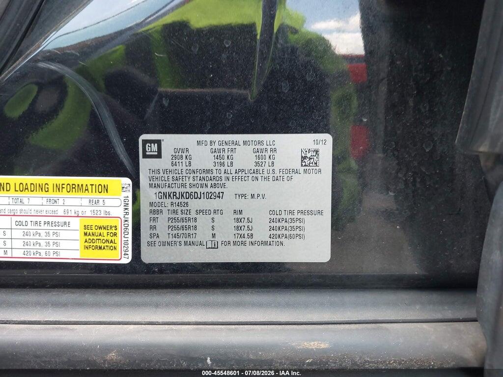 1GNKRJKD6DJ102947 2013 CHEVROLET TRAVERSE photo no. 9