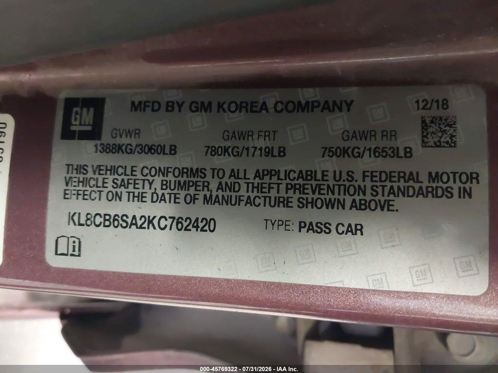 KL8CB6SA2KC762420 2019 CHEVROLET SPARK photo no. 9