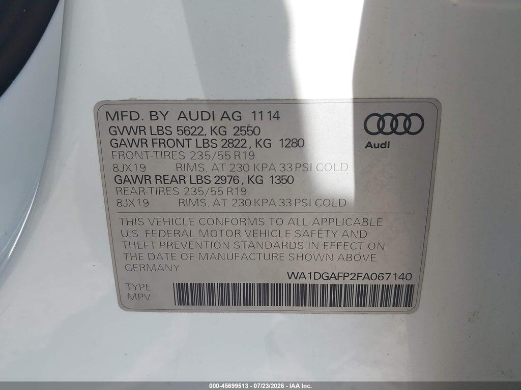 WA1DGAFP2FA067140 2015 AUDI Q5 photo no. 9