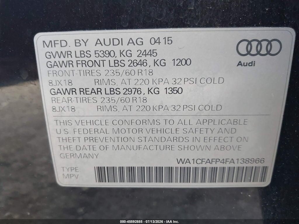 WA1CFAFP4FA138966 2015 AUDI Q5 photo no. 9