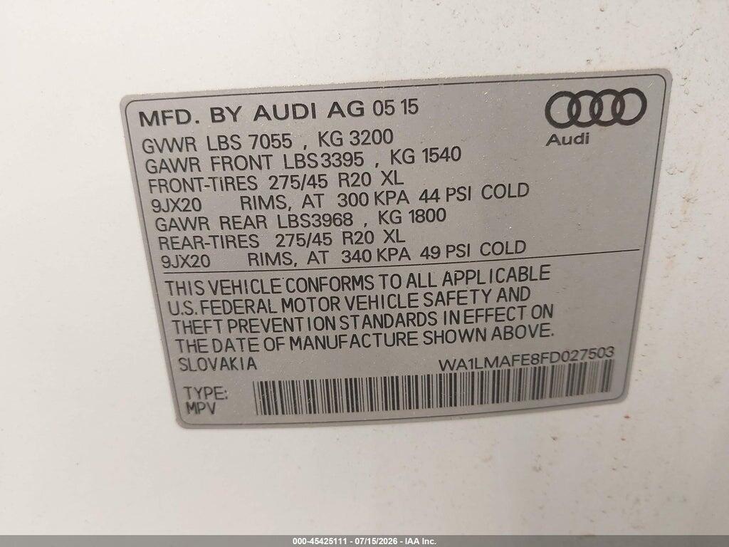 WA1LMAFE8FD027503 2015 AUDI Q7 photo no. 9