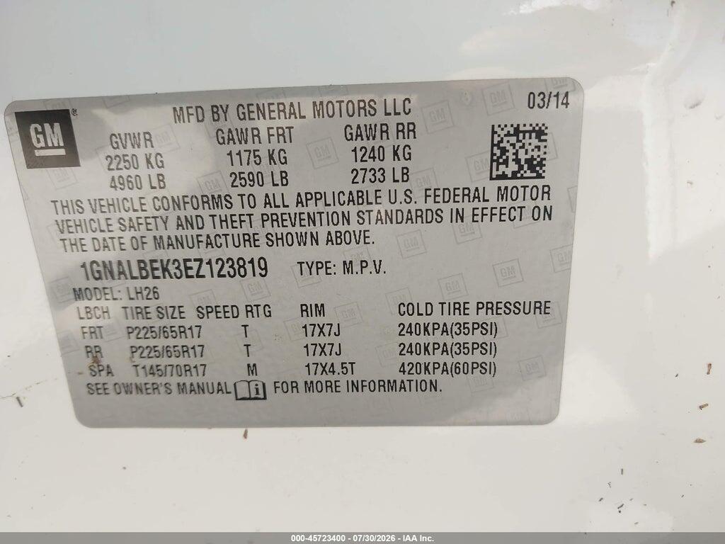 1GNALBEK3EZ123819 2014 CHEVROLET EQUINOX photo no. 9
