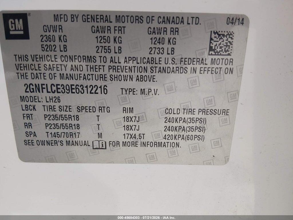 2GNFLCE39E6312216 2014 CHEVROLET EQUINOX photo no. 9
