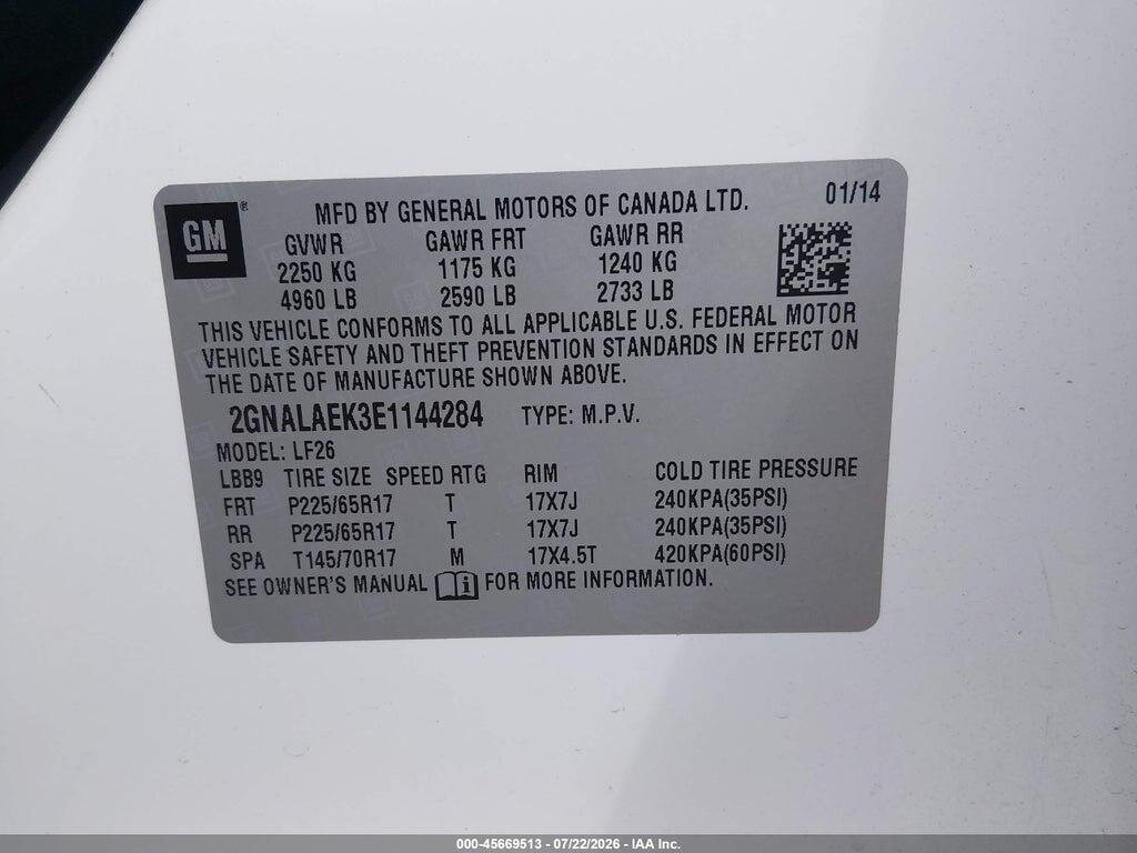 2GNALAEK3E1144284 2014 CHEVROLET EQUINOX photo no. 9