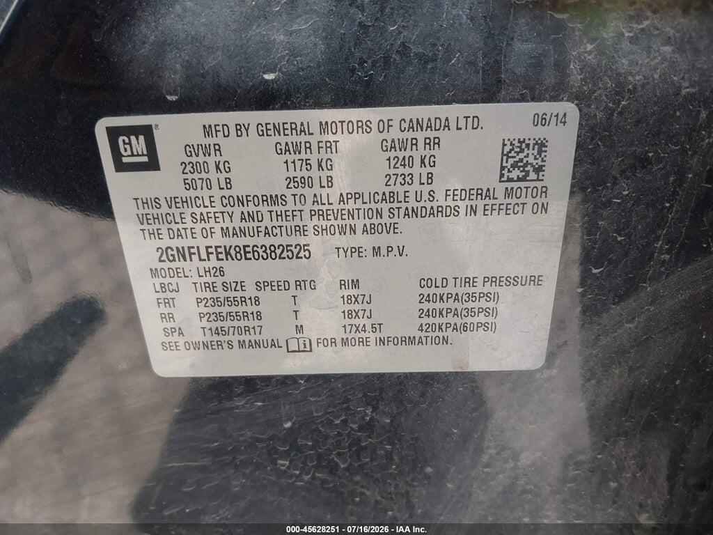 2GNFLFEK8E6382525 2014 CHEVROLET EQUINOX photo no. 9