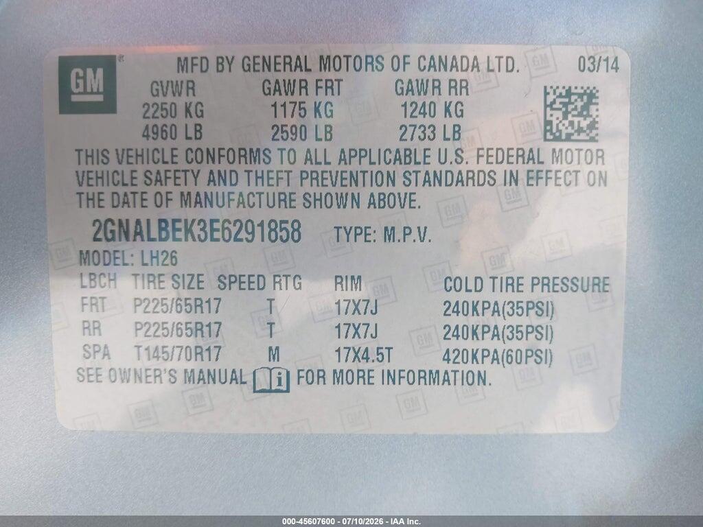 2GNALBEK3E6291858 2014 CHEVROLET EQUINOX photo no. 9
