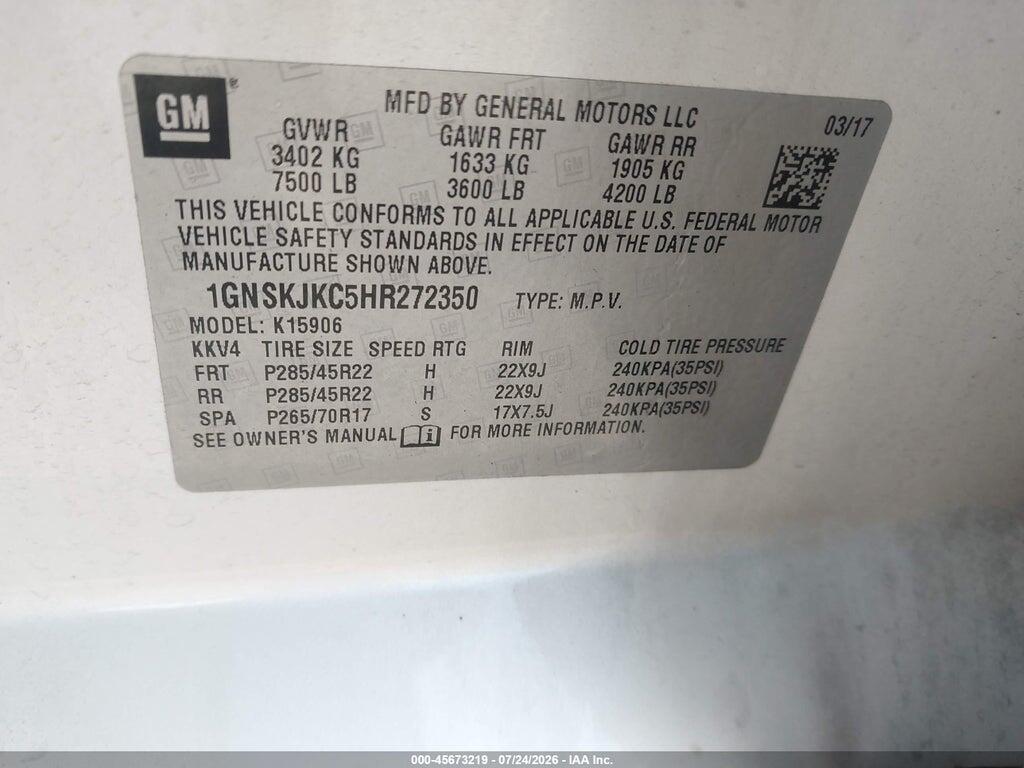 1GNSKJKC5HR272350 2017 CHEVROLET SUBURBAN photo no. 9