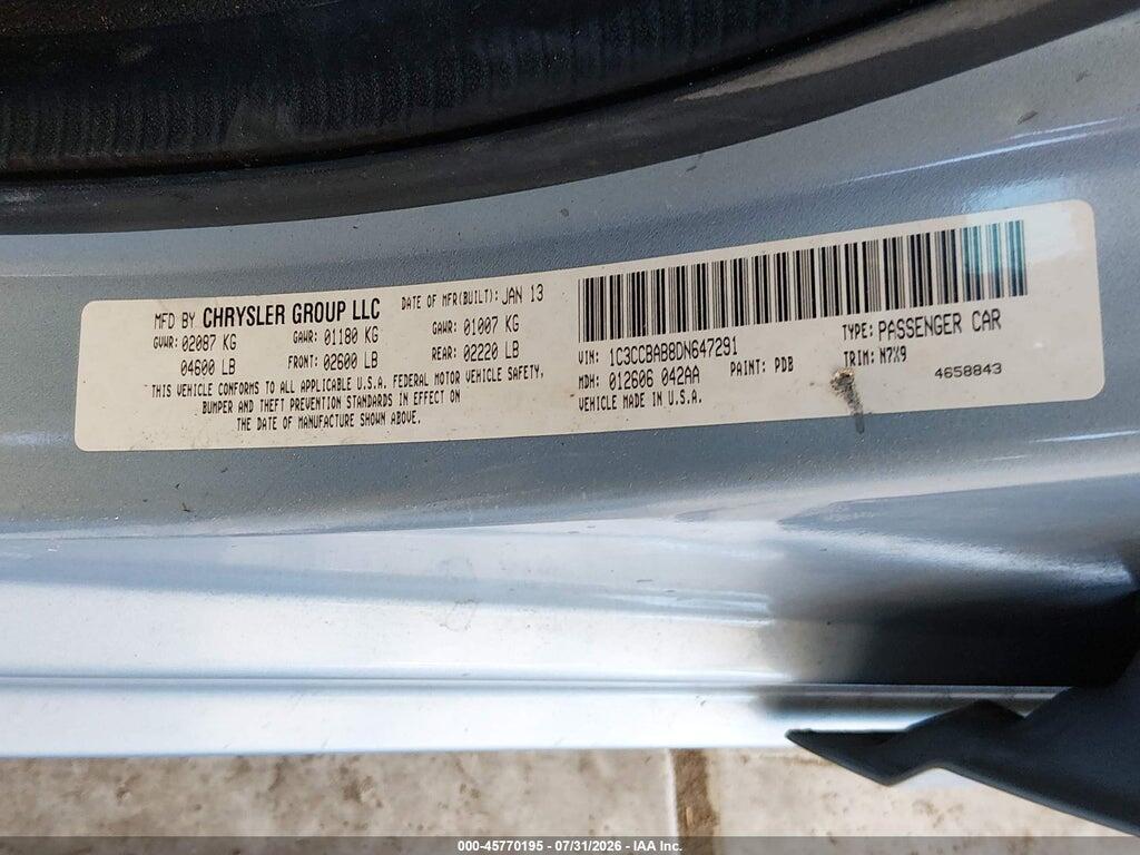 1C3CCBAB8DN647291 2013 CHRYSLER 200 photo no. 9