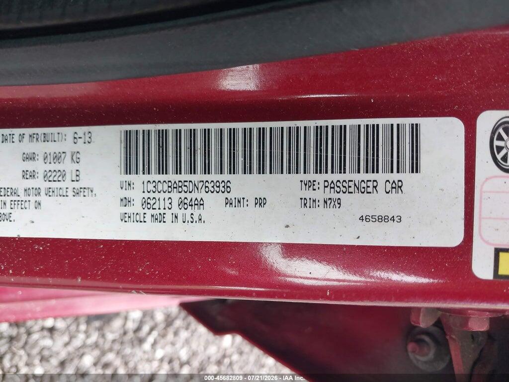 1C3CCBAB5DN763936 2013 CHRYSLER 200 photo no. 9
