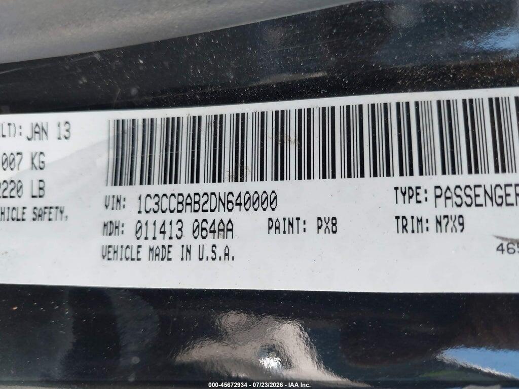 1C3CCBAB2DN640000 2013 CHRYSLER 200 photo no. 9