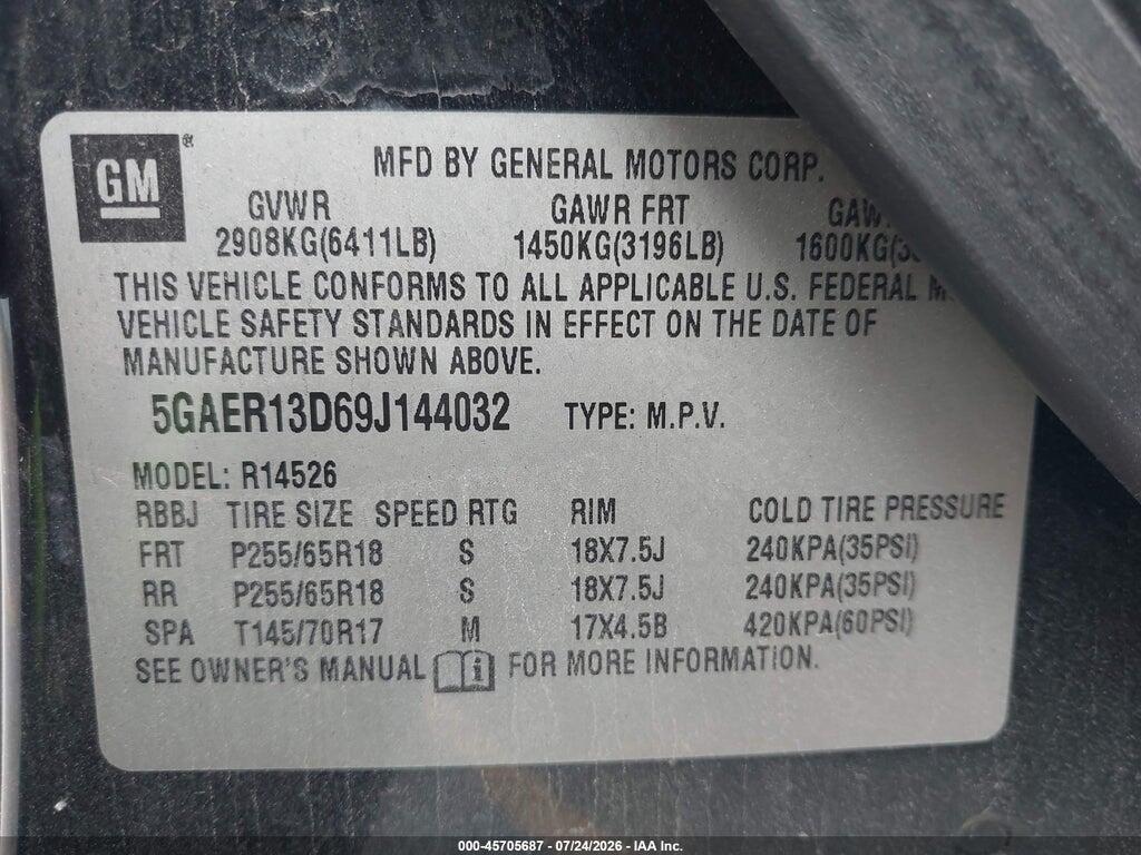 5GAER13D69J144032 2009 BUICK ENCLAVE photo no. 9