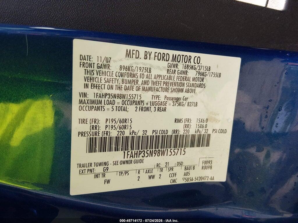 1FAHP35N98W155715 2008 FORD FOCUS photo no. 9