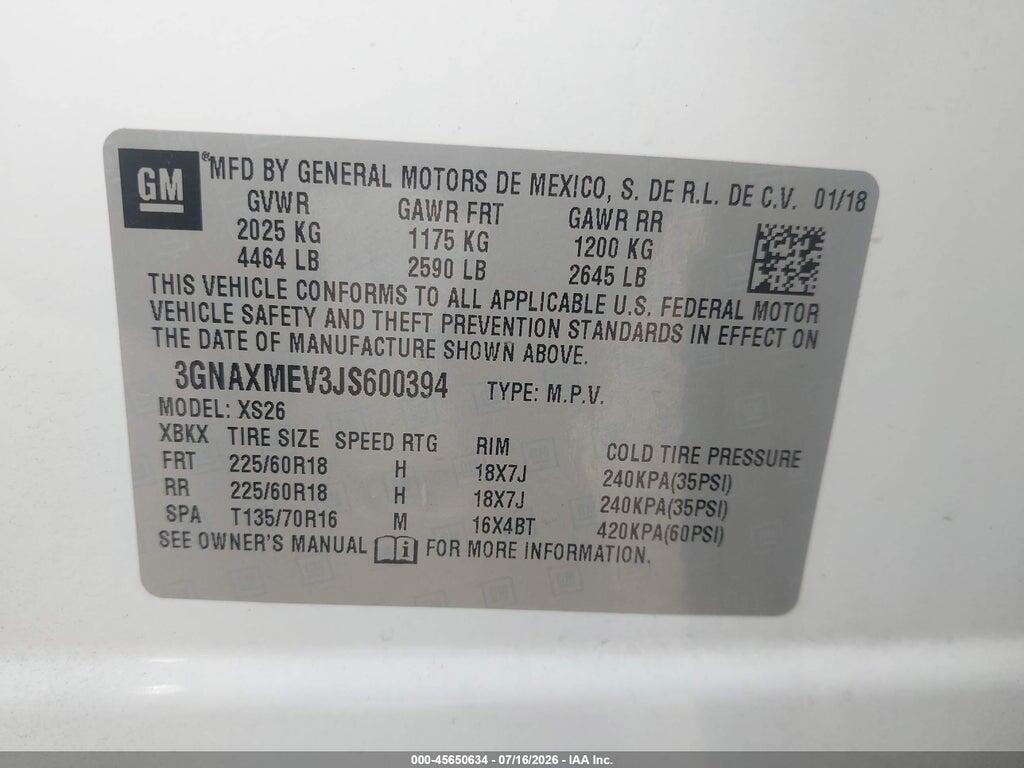 3GNAXMEV3JS600394 2018 CHEVROLET EQUINOX photo no. 9