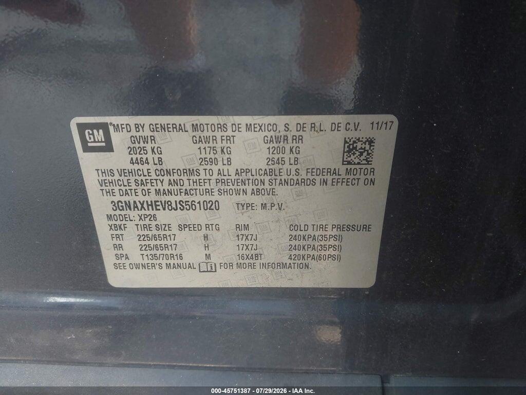 3GNAXHEV8JS561020 2018 CHEVROLET EQUINOX photo no. 9