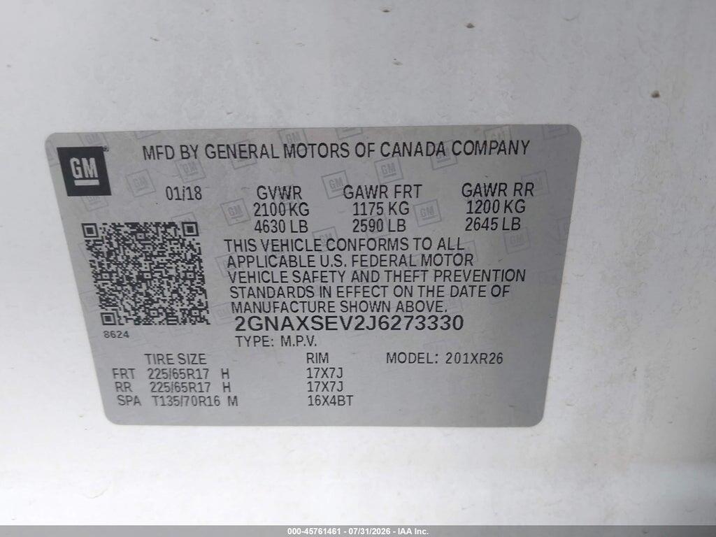 2GNAXSEV2J6273330 2018 CHEVROLET EQUINOX photo no. 9