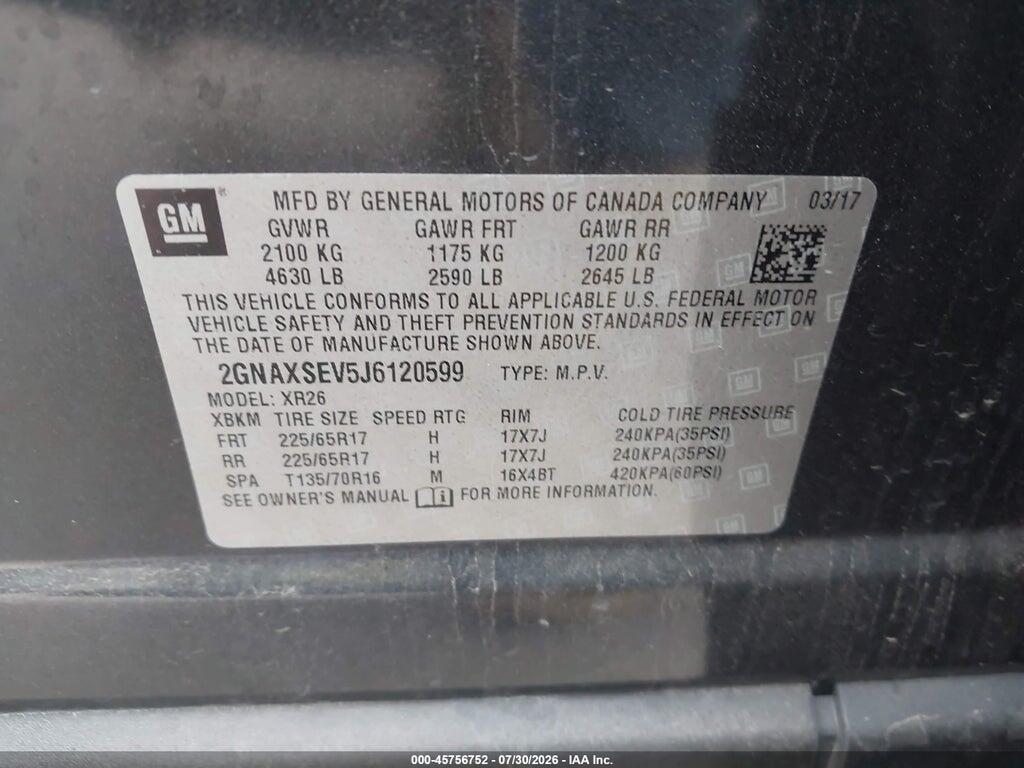 2GNAXSEV5J6120599 2018 CHEVROLET EQUINOX photo no. 9