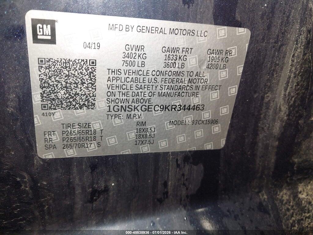 1GNSKGEC9KR344463 2019 CHEVROLET SUBURBAN photo no. 9