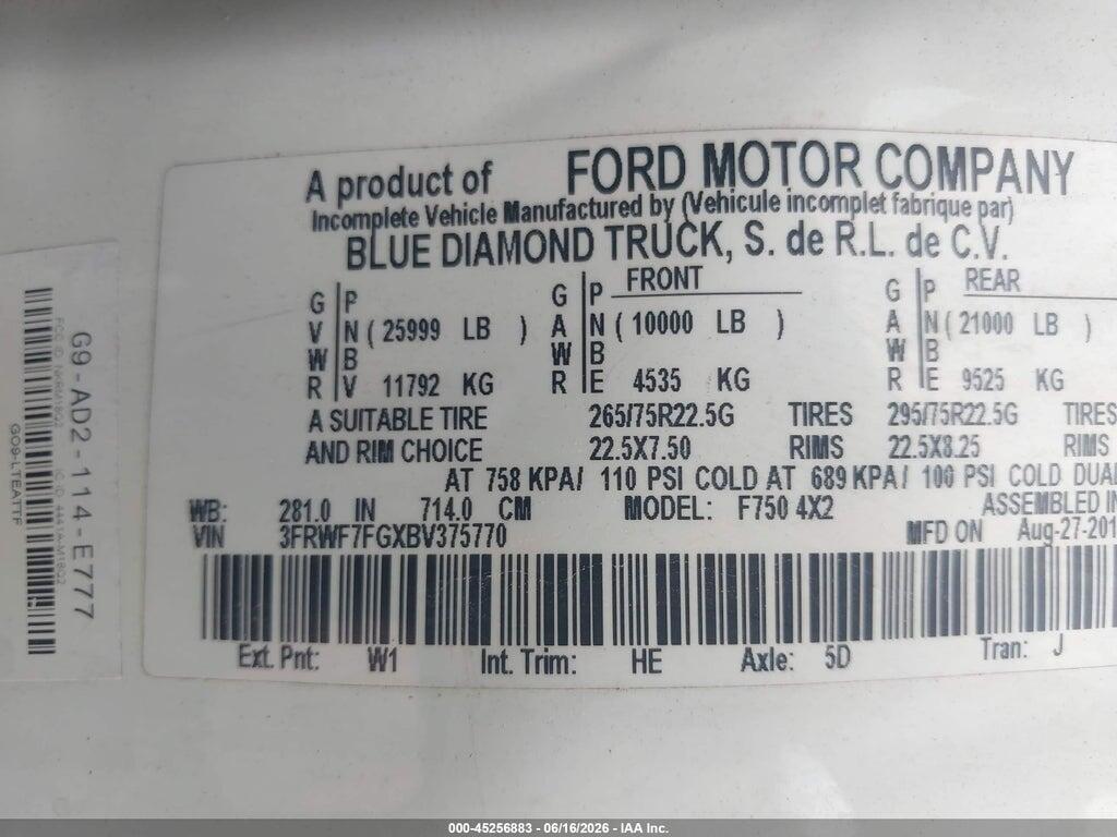 3FRWF7FGXBV375770 2011 FORD F-750 photo no. 9