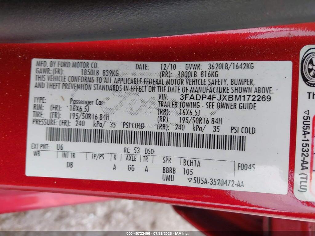 3FADP4FJXBM172269 2011 FORD FIESTA photo no. 9