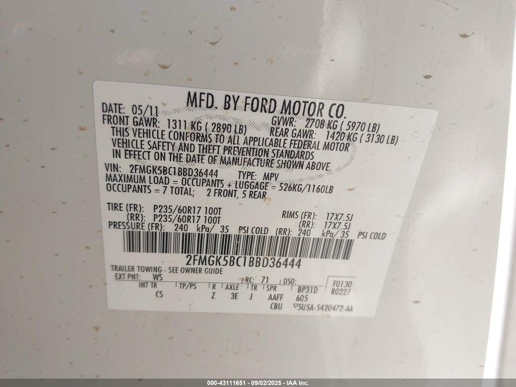 2FMGK5BC1BBD36444 2011 FORD FLEX photo no. 9