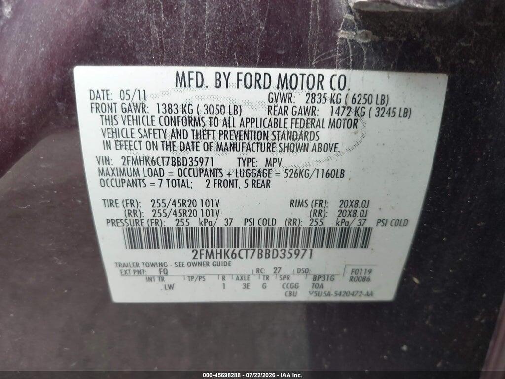 2FMHK6CT7BBD35971 2011 FORD FLEX photo no. 9