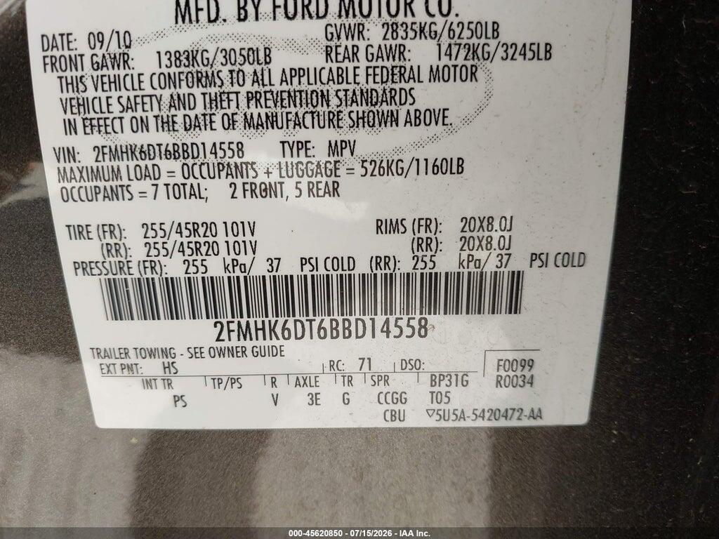 2FMHK6DT6BBD14558 2011 FORD FLEX photo no. 9