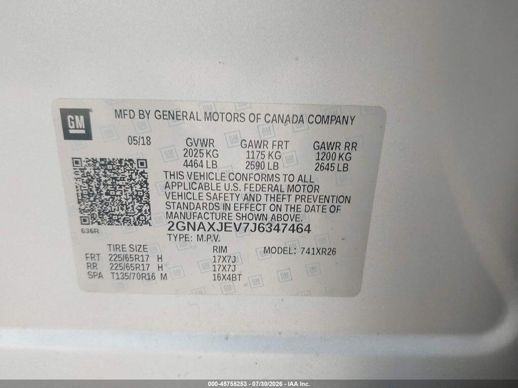 2GNAXJEV7J6347464 2018 CHEVROLET EQUINOX photo no. 9