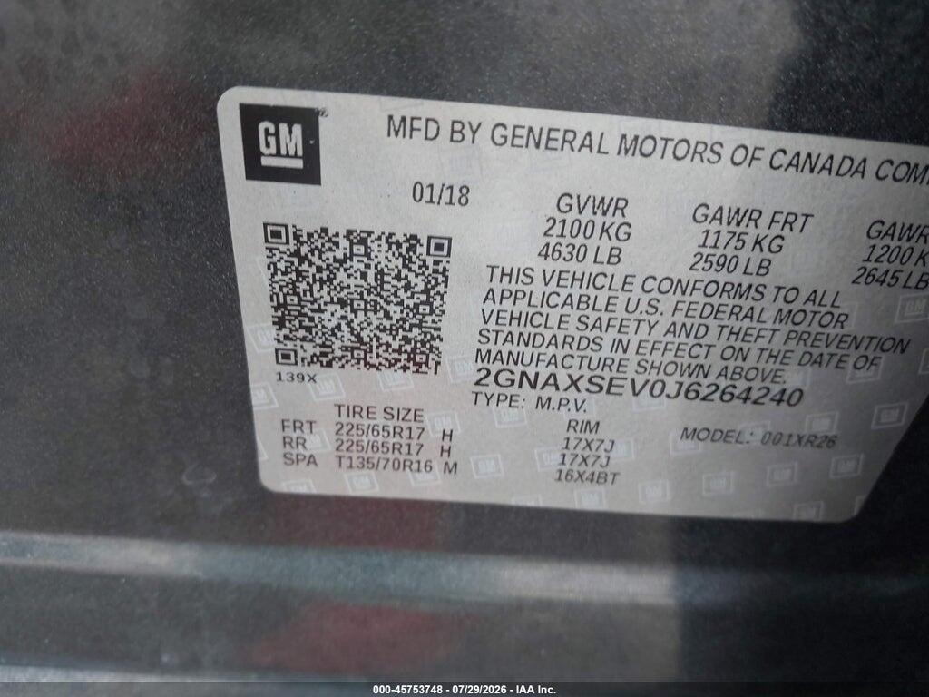 2GNAXSEV0J6264240 2018 CHEVROLET EQUINOX photo no. 9