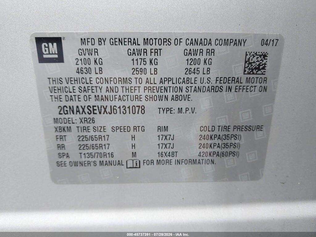 2GNAXSEVXJ6131078 2018 CHEVROLET EQUINOX photo no. 9