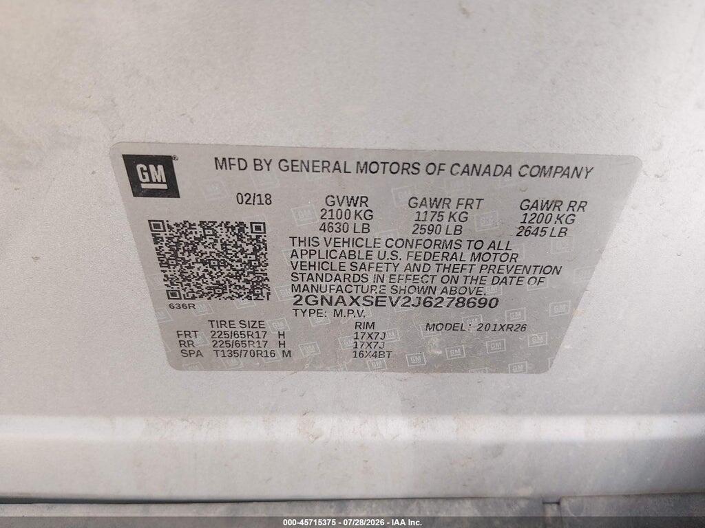 2GNAXSEV2J6278690 2018 CHEVROLET EQUINOX photo no. 9