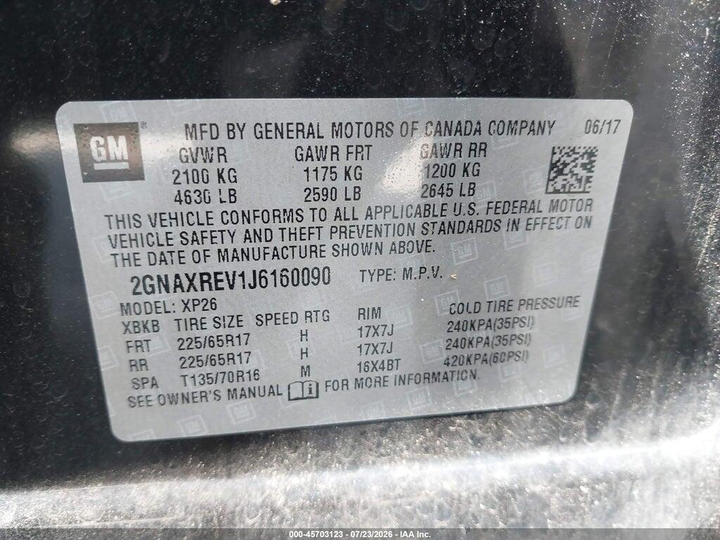 2GNAXREV1J6160090 2018 CHEVROLET EQUINOX photo no. 9