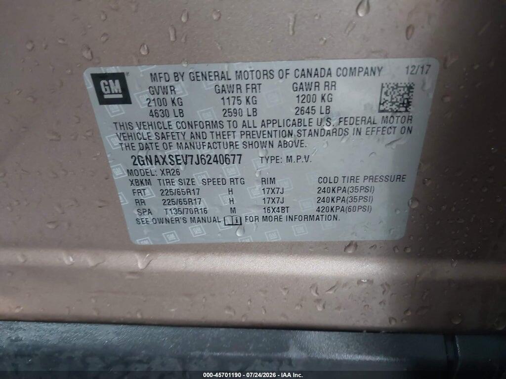 2GNAXSEV7J6240677 2018 CHEVROLET EQUINOX photo no. 9
