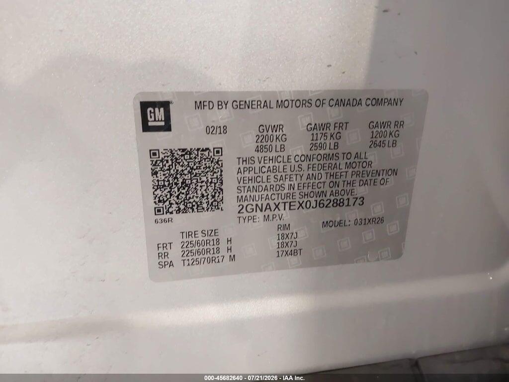 2GNAXTEX0J6288173 2018 CHEVROLET EQUINOX photo no. 9