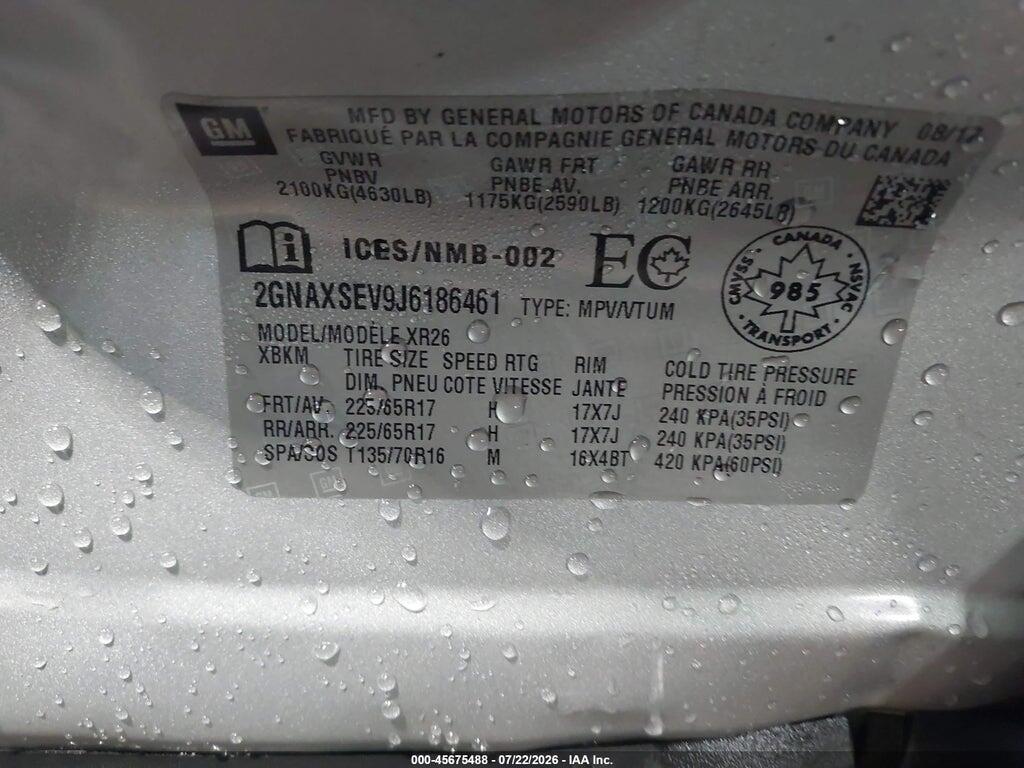 2GNAXSEV9J6186461 2018 CHEVROLET EQUINOX photo no. 9