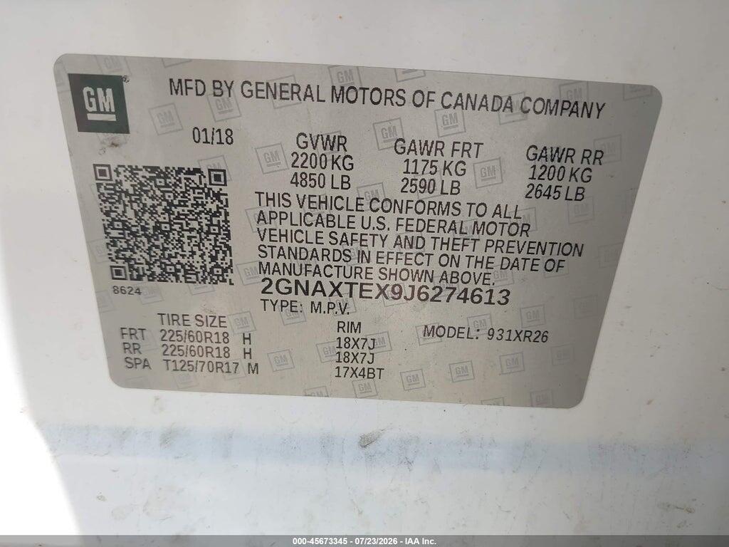 2GNAXTEX9J6274613 2018 CHEVROLET EQUINOX photo no. 9