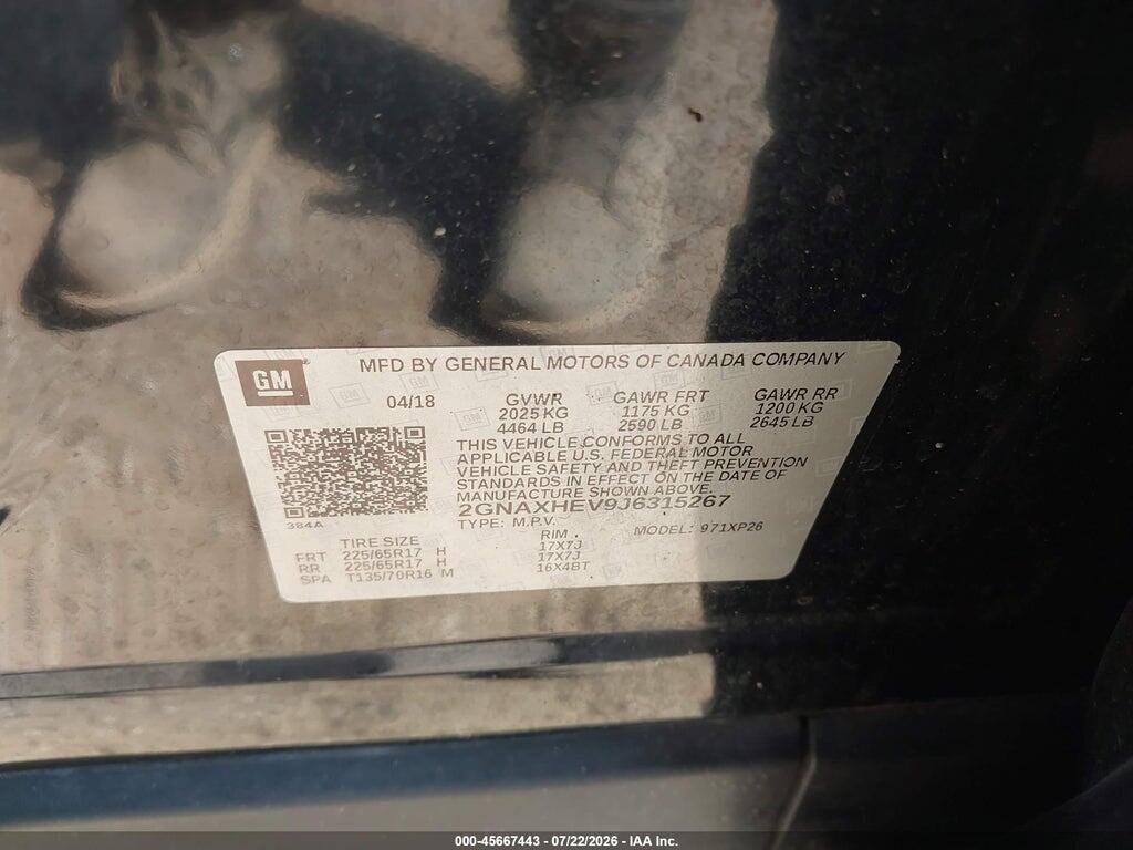 2GNAXHEV9J6315267 2018 CHEVROLET EQUINOX photo no. 9