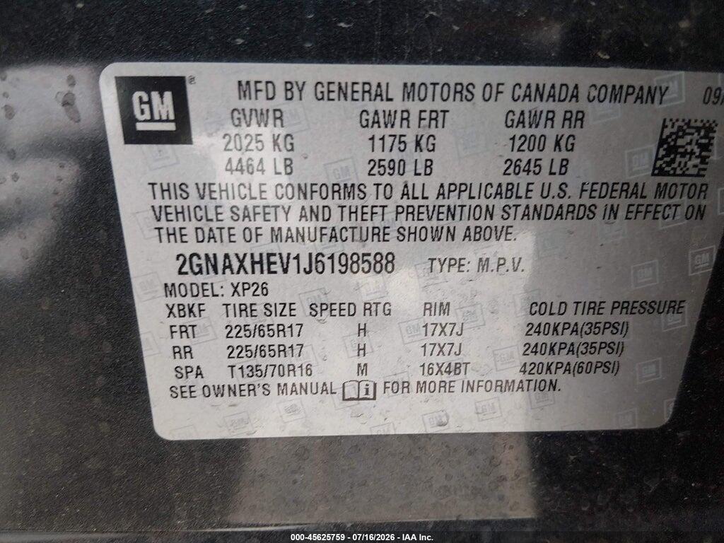 2GNAXHEV1J6198588 2018 CHEVROLET EQUINOX photo no. 9