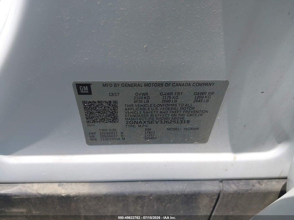 2GNAXSEV3J6251319 2018 CHEVROLET EQUINOX photo no. 9