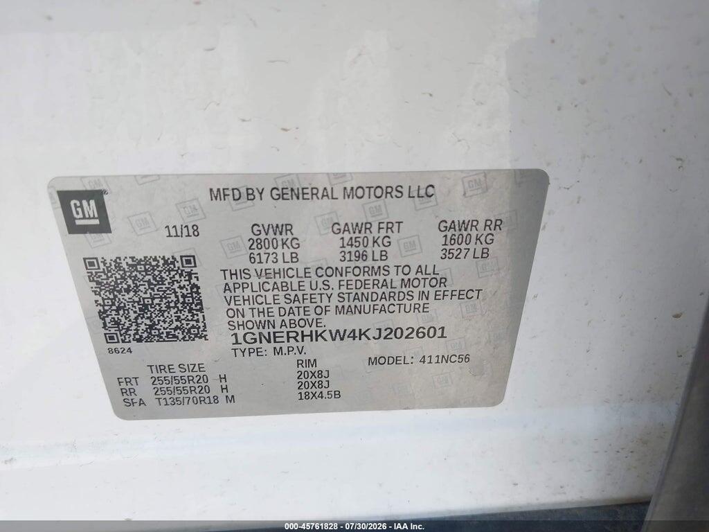 1GNERHKW4KJ202601 2019 CHEVROLET TRAVERSE photo no. 9