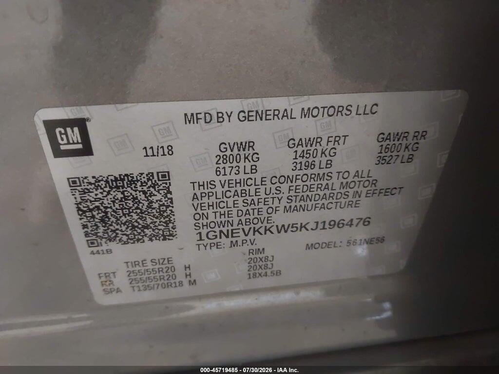 1GNEVKKW5KJ196476 2019 CHEVROLET TRAVERSE photo no. 9