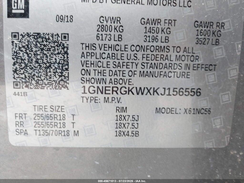 1GNERGKWXKJ156556 2019 CHEVROLET TRAVERSE photo no. 9