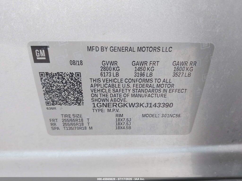 1GNERGKW3KJ143390 2019 CHEVROLET TRAVERSE photo no. 9